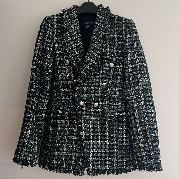 Rachel Zoe Tweed Blazer Forest Green Black - Picture 2 of 10